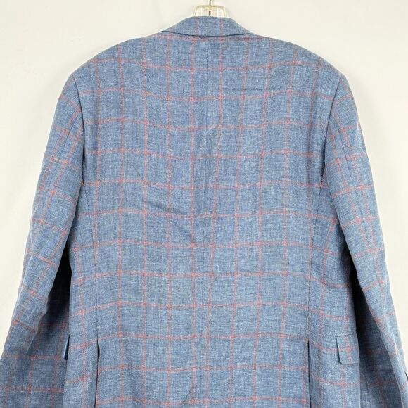 Paul Fredrick Linen Blazer Sport Coat Mens Size 43R Blue Plaid Jacket - Picture 7 of 16